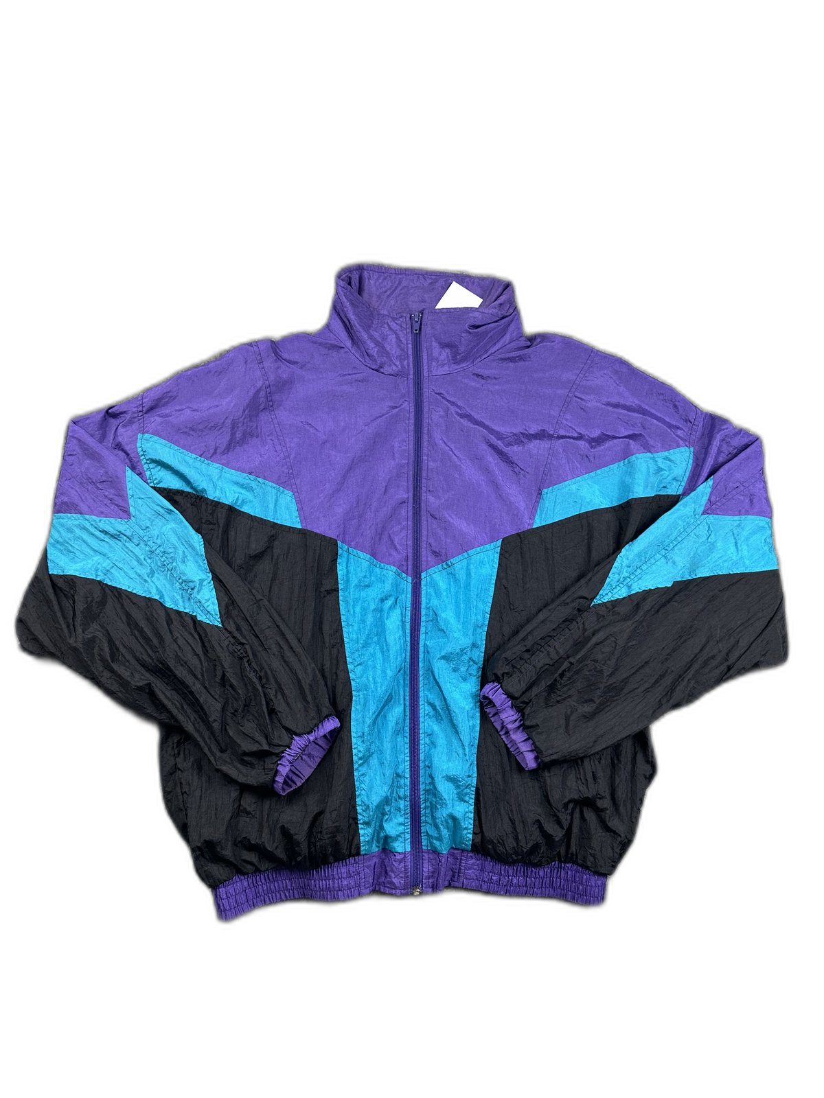 Casaco vintage colorblock roxo, turquesa e preto - front image 1