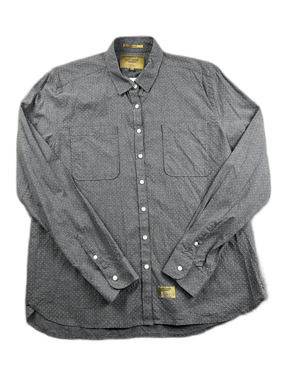 Camisa masculina cinzenta com padrão de bolinhas - front image 1