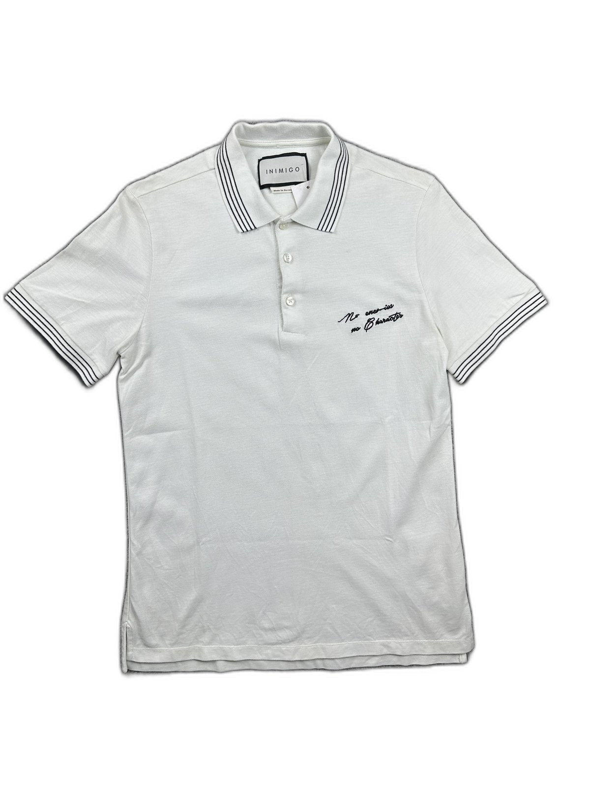 Polo branco com riscas no colarinho e bordado frontal - front image 3